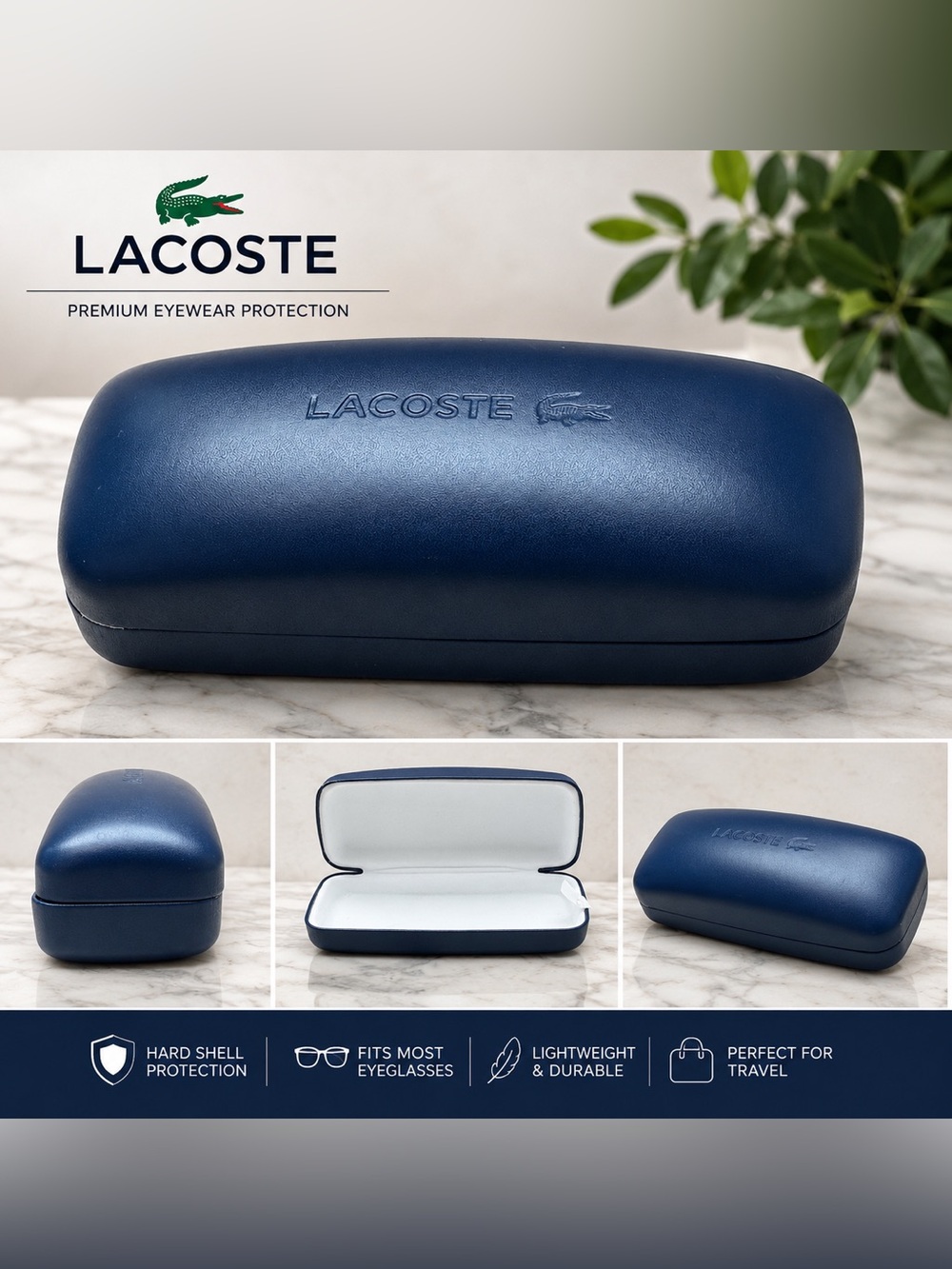Lacoste Hard Shell Eyeglass Case Navy Blue Protective Glasses Case